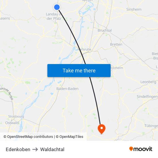 Edenkoben to Waldachtal map