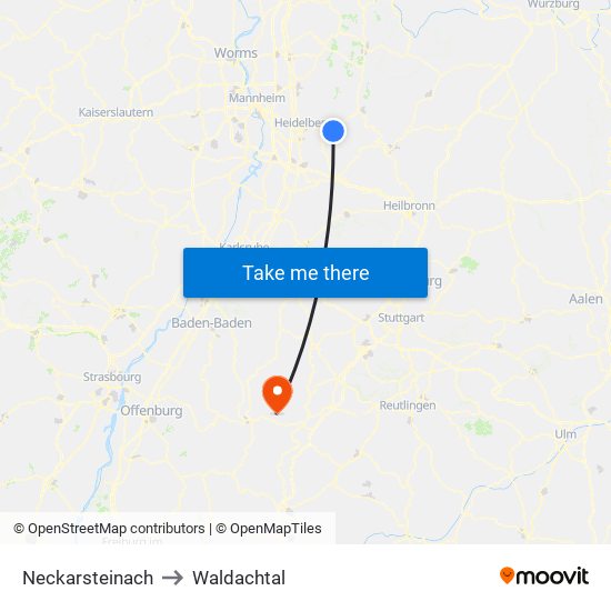 Neckarsteinach to Waldachtal map