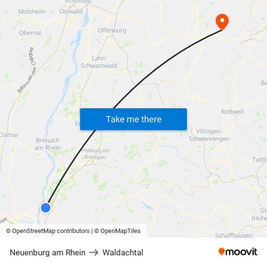 Neuenburg am Rhein to Waldachtal map