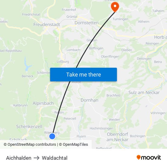 Aichhalden to Waldachtal map