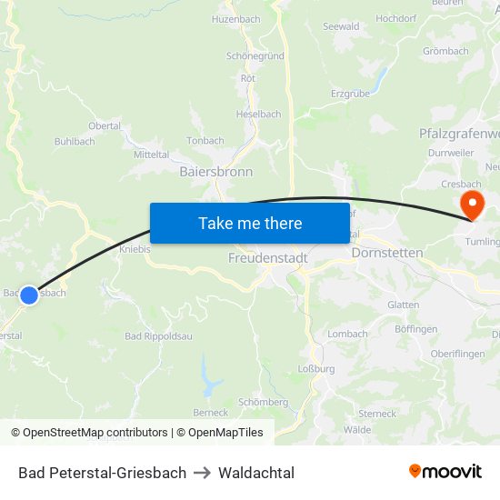 Bad Peterstal-Griesbach to Waldachtal map