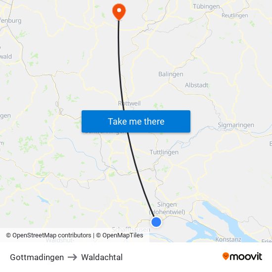 Gottmadingen to Waldachtal map