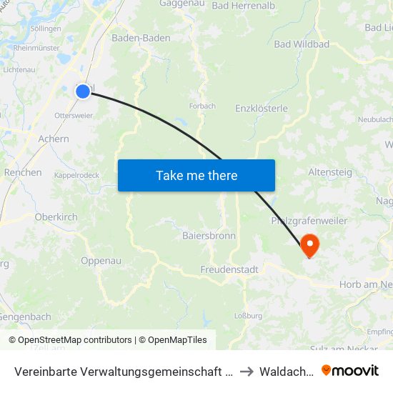 Vereinbarte Verwaltungsgemeinschaft Bühl to Waldachtal map