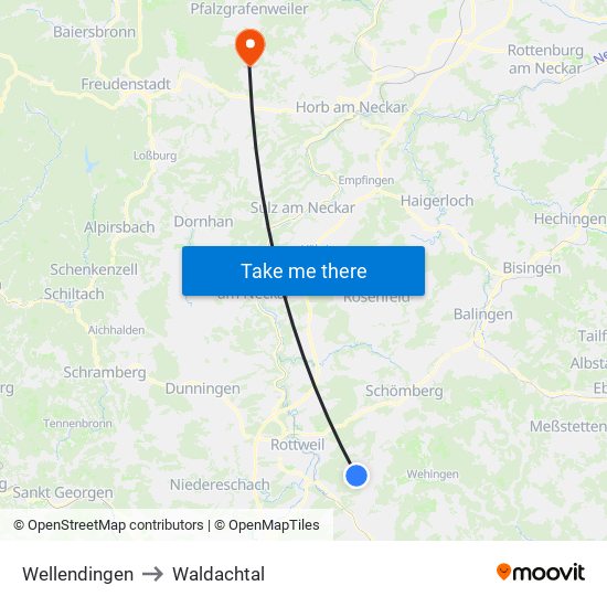 Wellendingen to Waldachtal map