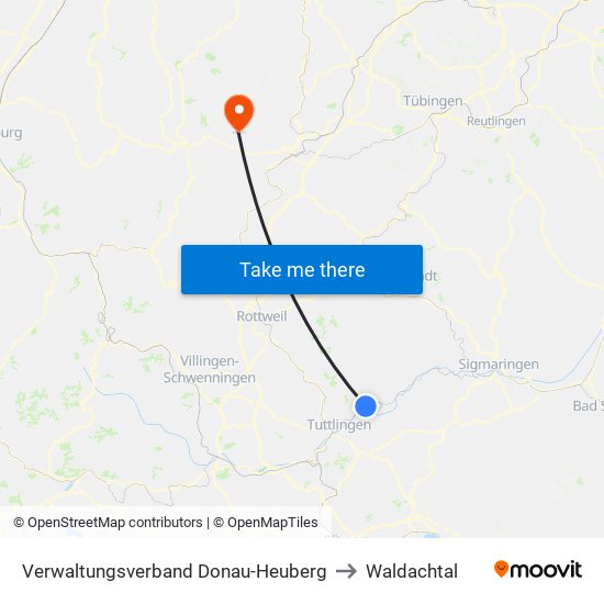 Verwaltungsverband Donau-Heuberg to Waldachtal map