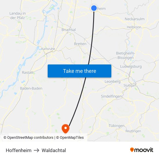 Hoffenheim to Waldachtal map