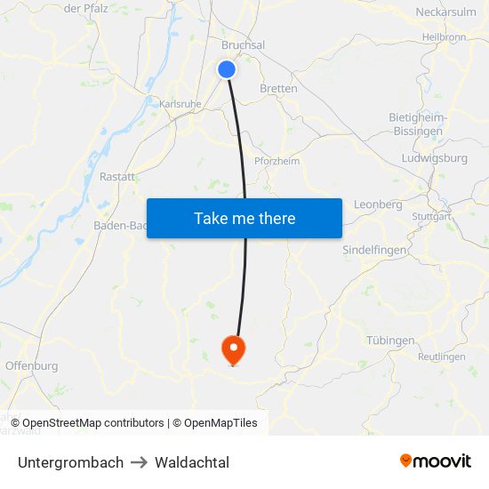 Untergrombach to Waldachtal map