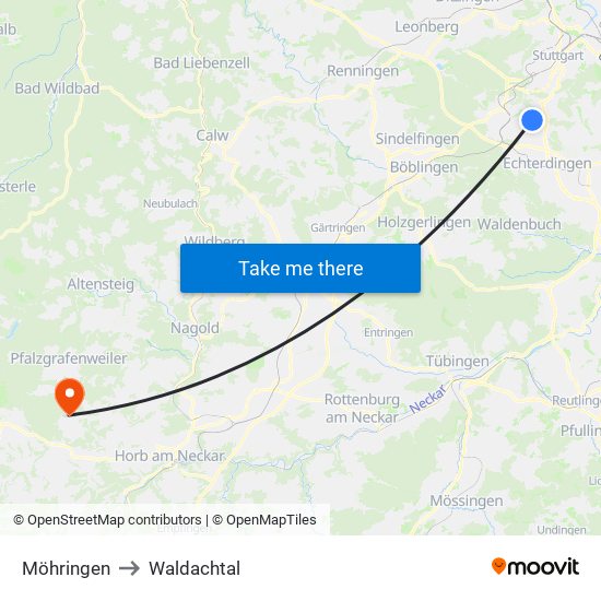 Möhringen to Waldachtal map