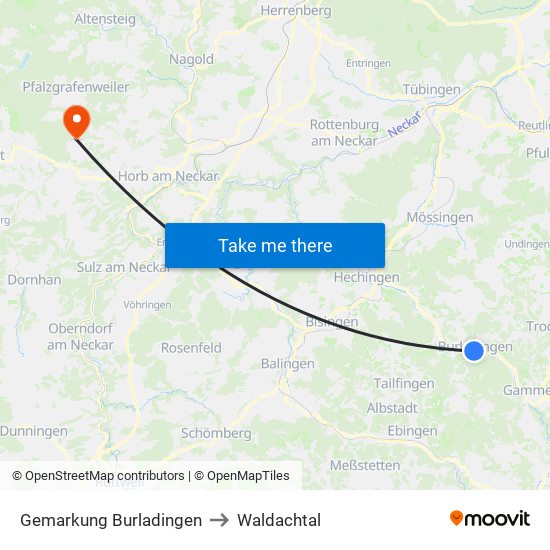 Gemarkung Burladingen to Waldachtal map