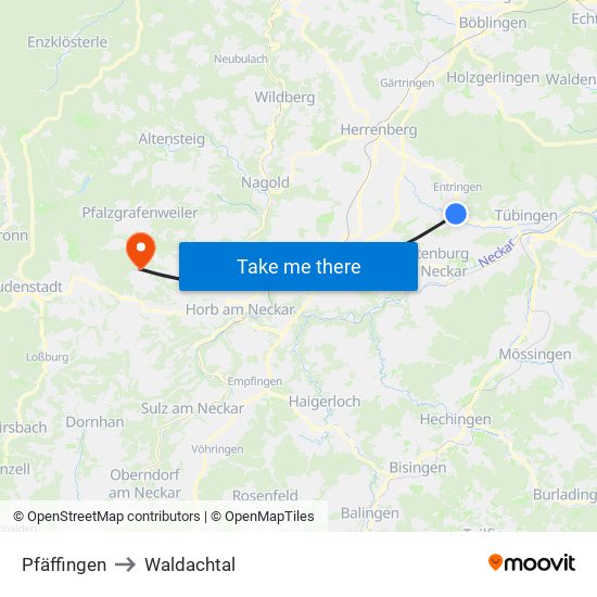 Pfäffingen to Waldachtal map