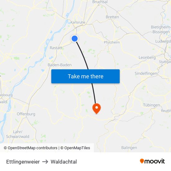 Ettlingenweier to Waldachtal map