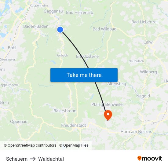 Scheuern to Waldachtal map