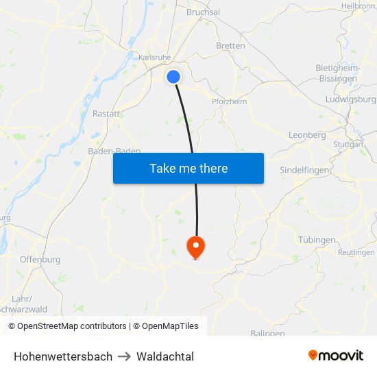 Hohenwettersbach to Waldachtal map