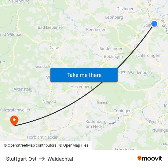 Stuttgart-Ost to Waldachtal map