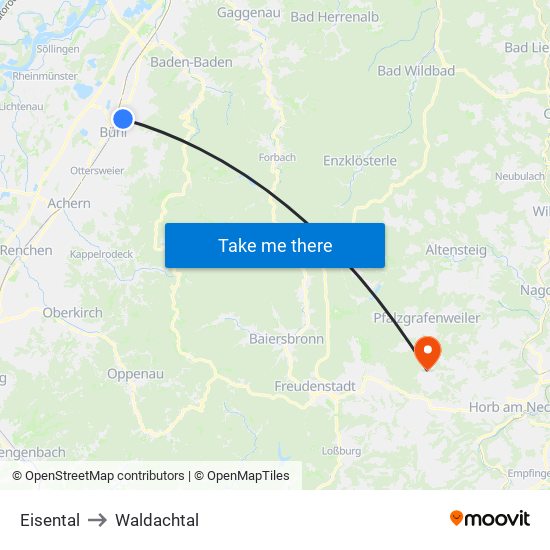 Eisental to Waldachtal map