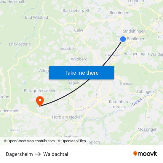 Dagersheim to Waldachtal map