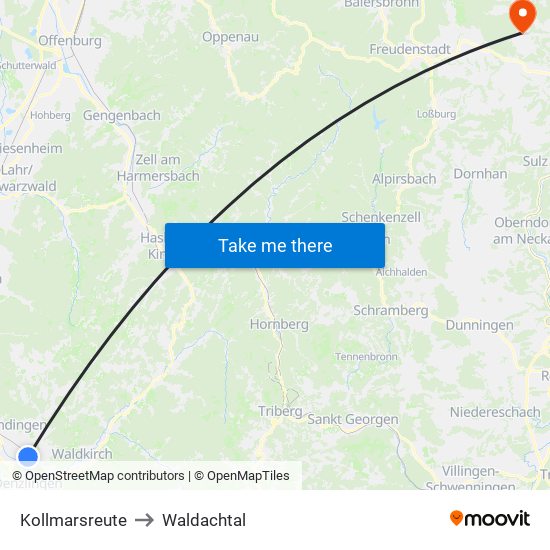 Kollmarsreute to Waldachtal map