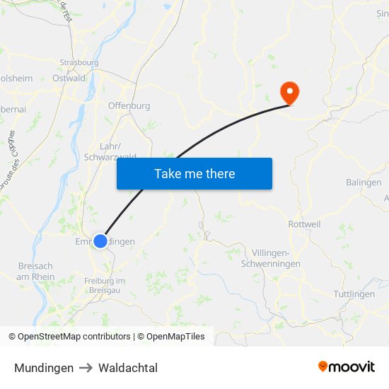 Mundingen to Waldachtal map