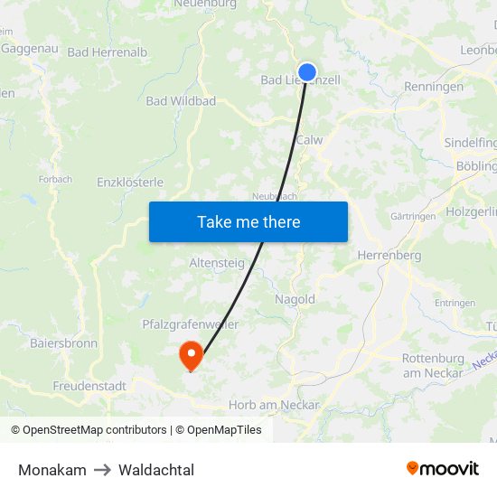 Monakam to Waldachtal map