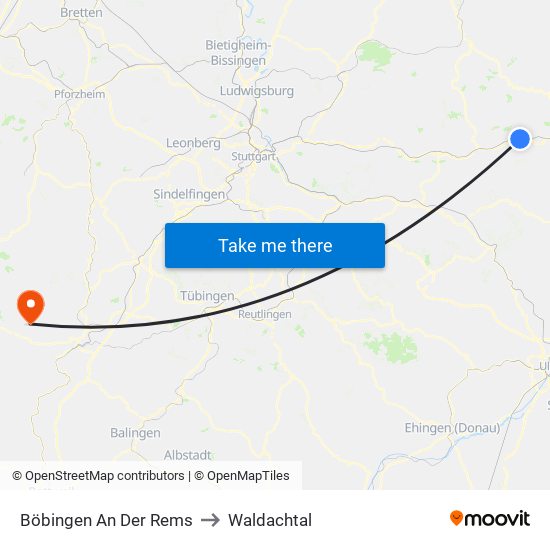 Böbingen An Der Rems to Waldachtal map