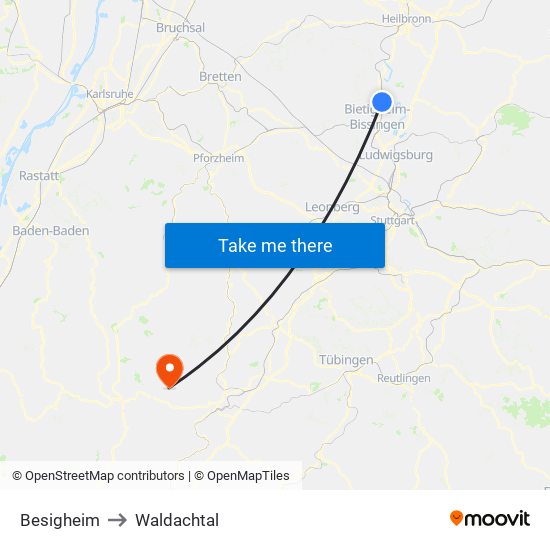 Besigheim to Waldachtal map