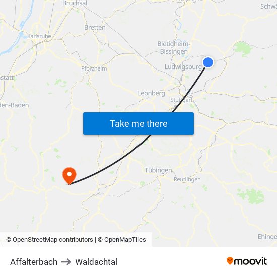 Affalterbach to Waldachtal map