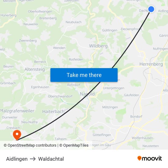 Aidlingen to Waldachtal map