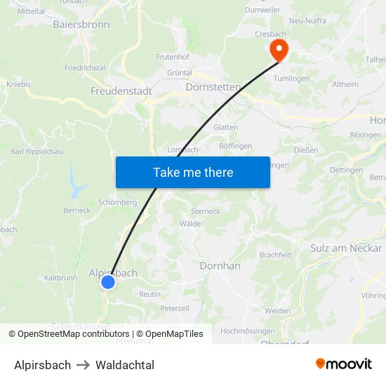 Alpirsbach to Waldachtal map