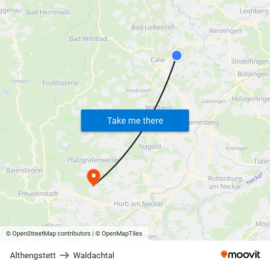 Althengstett to Waldachtal map