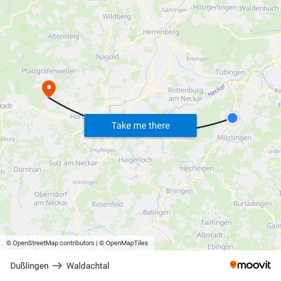 Dußlingen to Waldachtal map