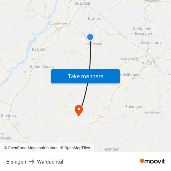 Eisingen to Waldachtal map