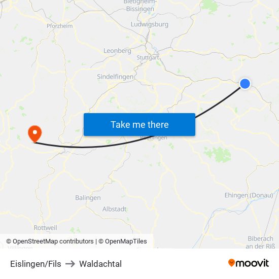 Eislingen/Fils to Waldachtal map