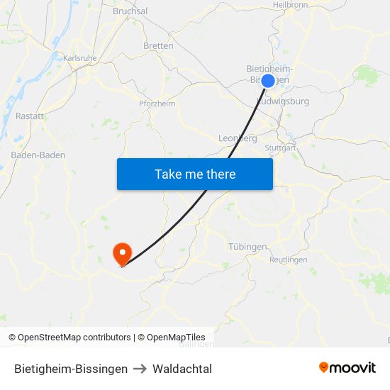 Bietigheim-Bissingen to Waldachtal map