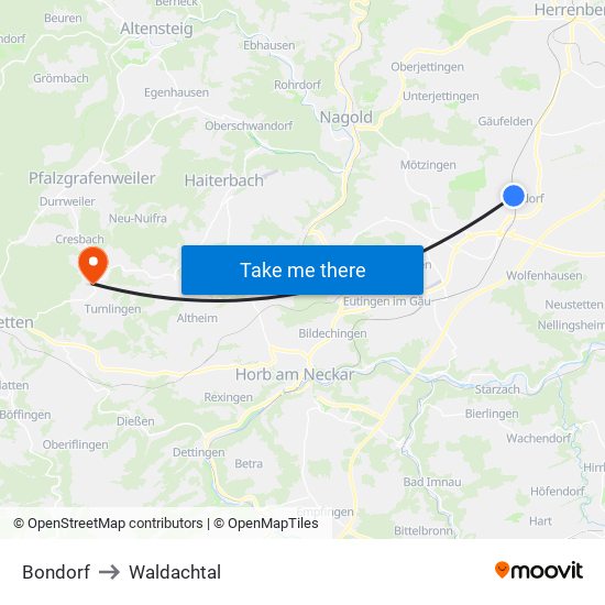 Bondorf to Waldachtal map