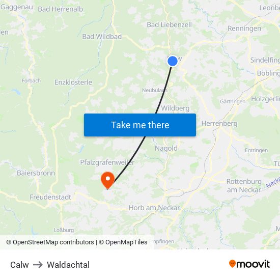 Calw to Waldachtal map