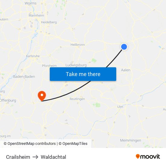 Crailsheim to Waldachtal map