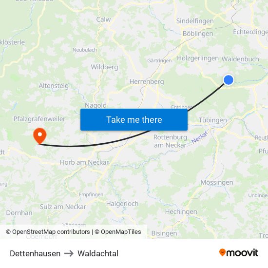 Dettenhausen to Waldachtal map