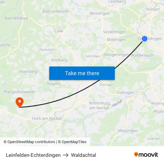 Leinfelden-Echterdingen to Waldachtal map