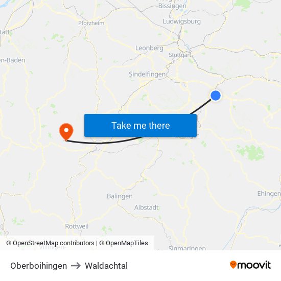 Oberboihingen to Waldachtal map
