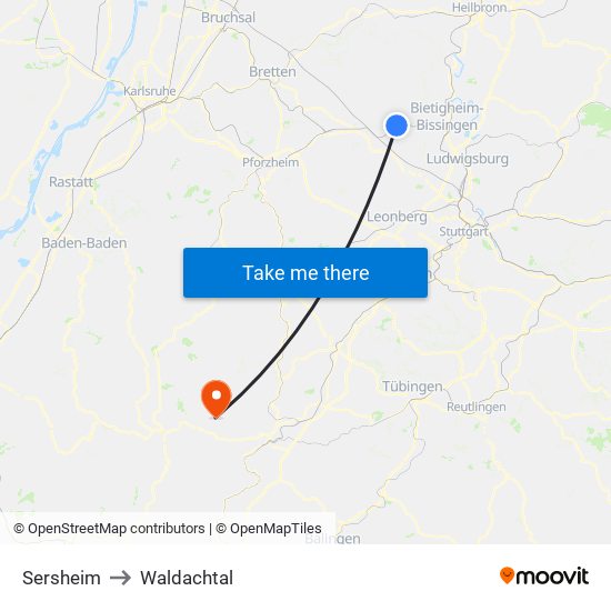 Sersheim to Waldachtal map