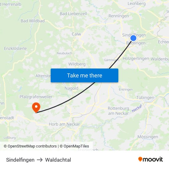 Sindelfingen to Waldachtal map