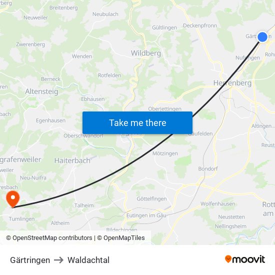 Gärtringen to Waldachtal map