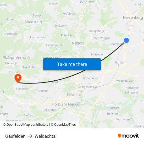 Gäufelden to Waldachtal map