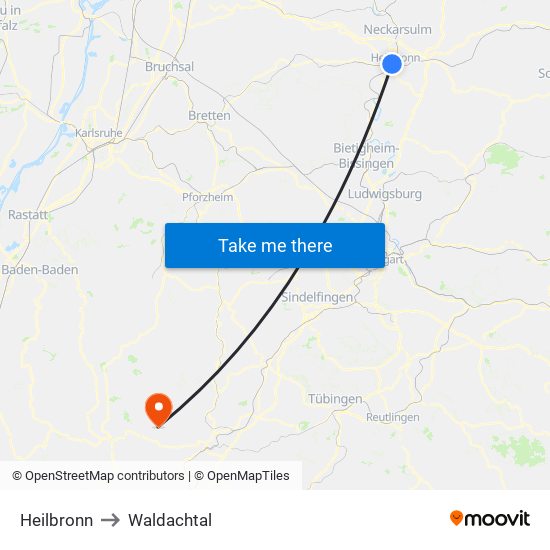 Heilbronn to Waldachtal map