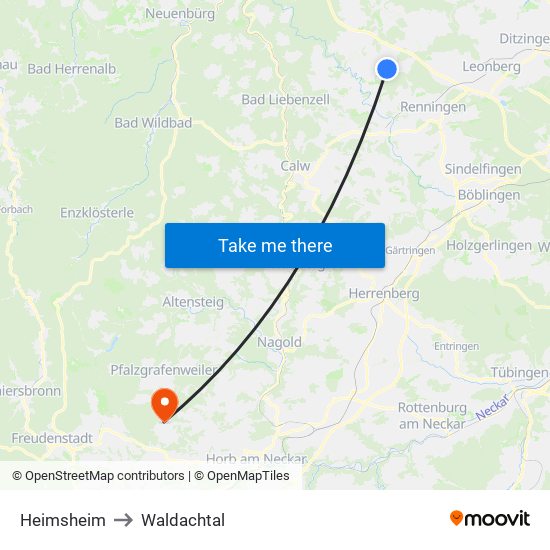 Heimsheim to Waldachtal map