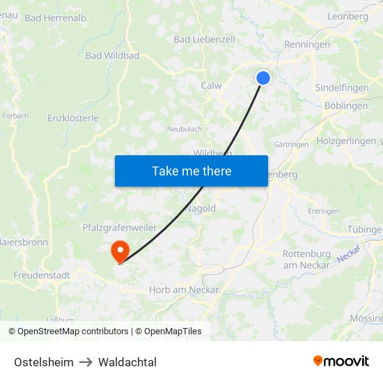 Ostelsheim to Waldachtal map