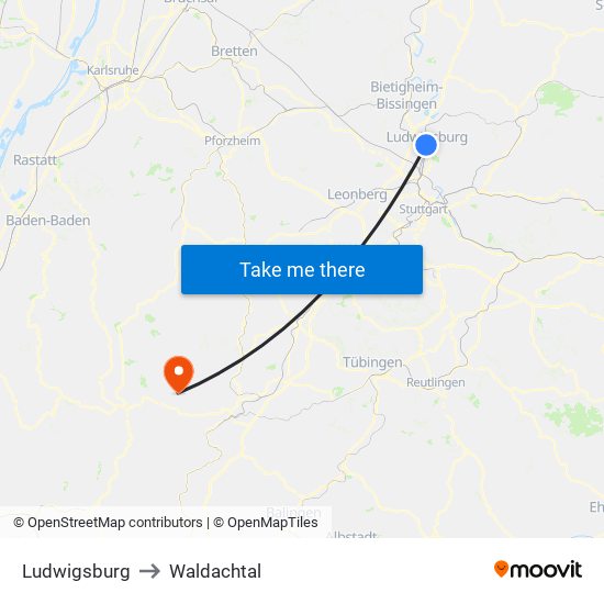 Ludwigsburg to Waldachtal map