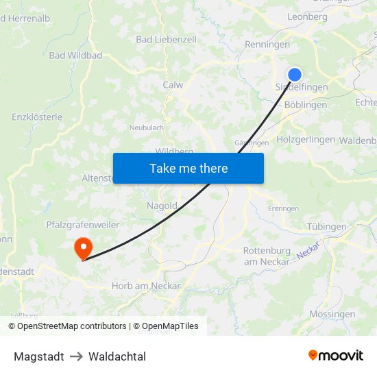 Magstadt to Waldachtal map