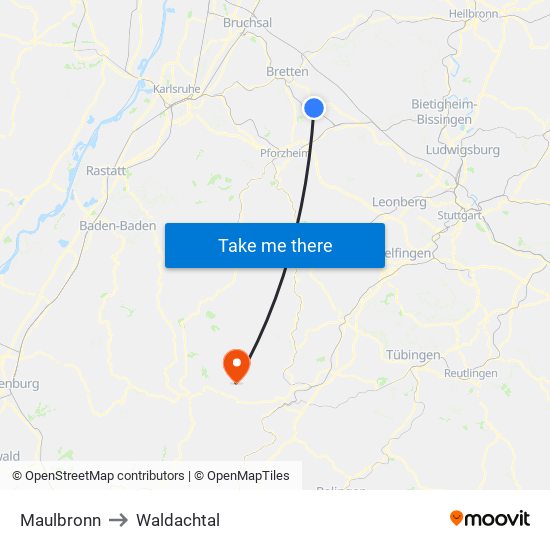 Maulbronn to Waldachtal map