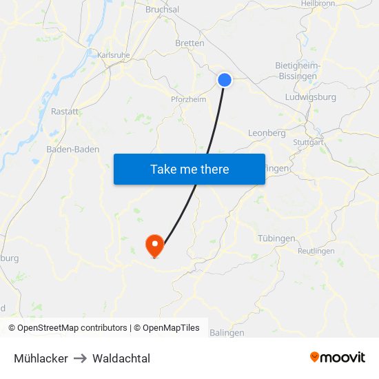 Mühlacker to Waldachtal map